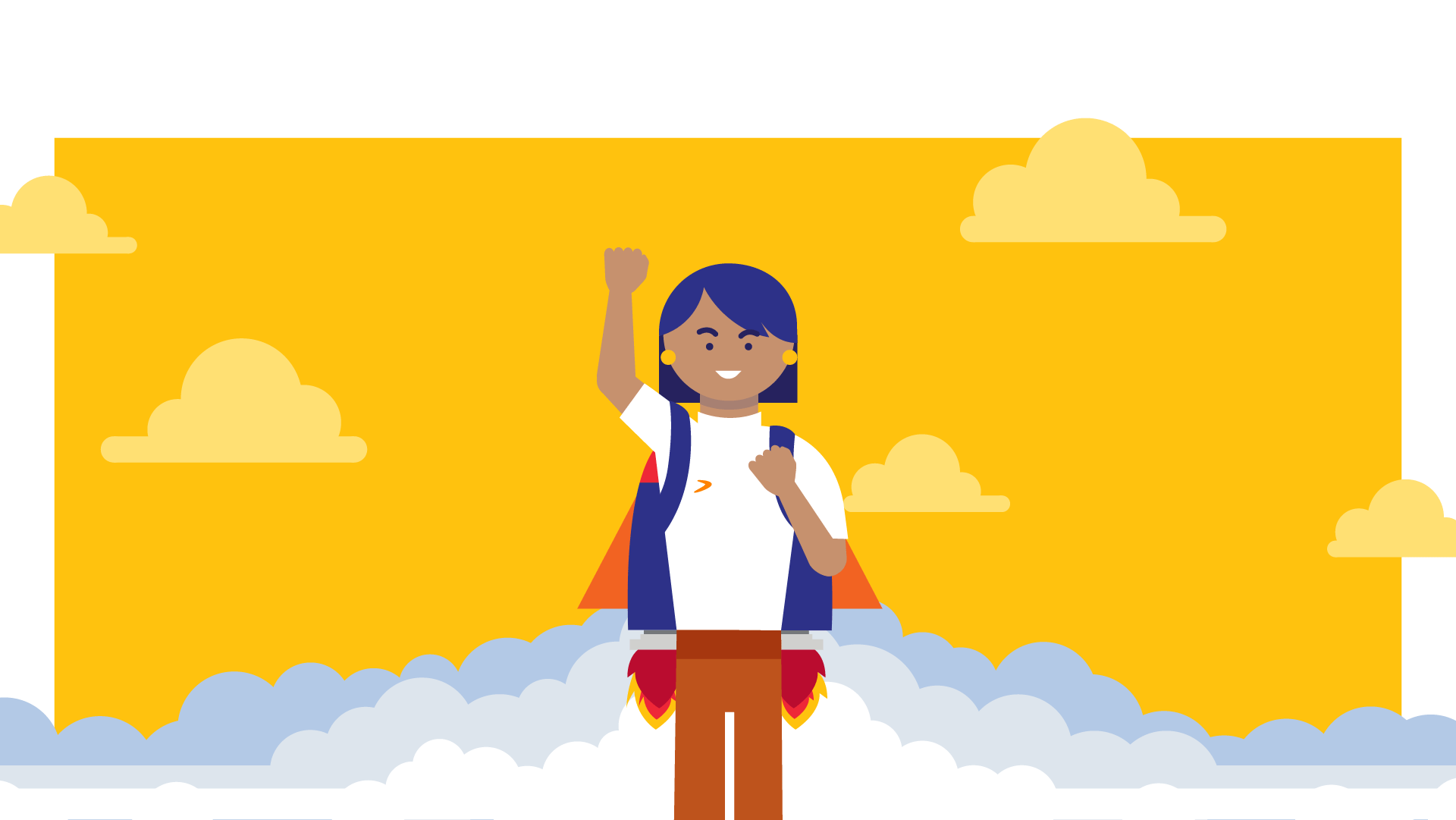 Animated AustralianSuper Illustration of a woman with a jet pack designed by Helium Design Melbourne.