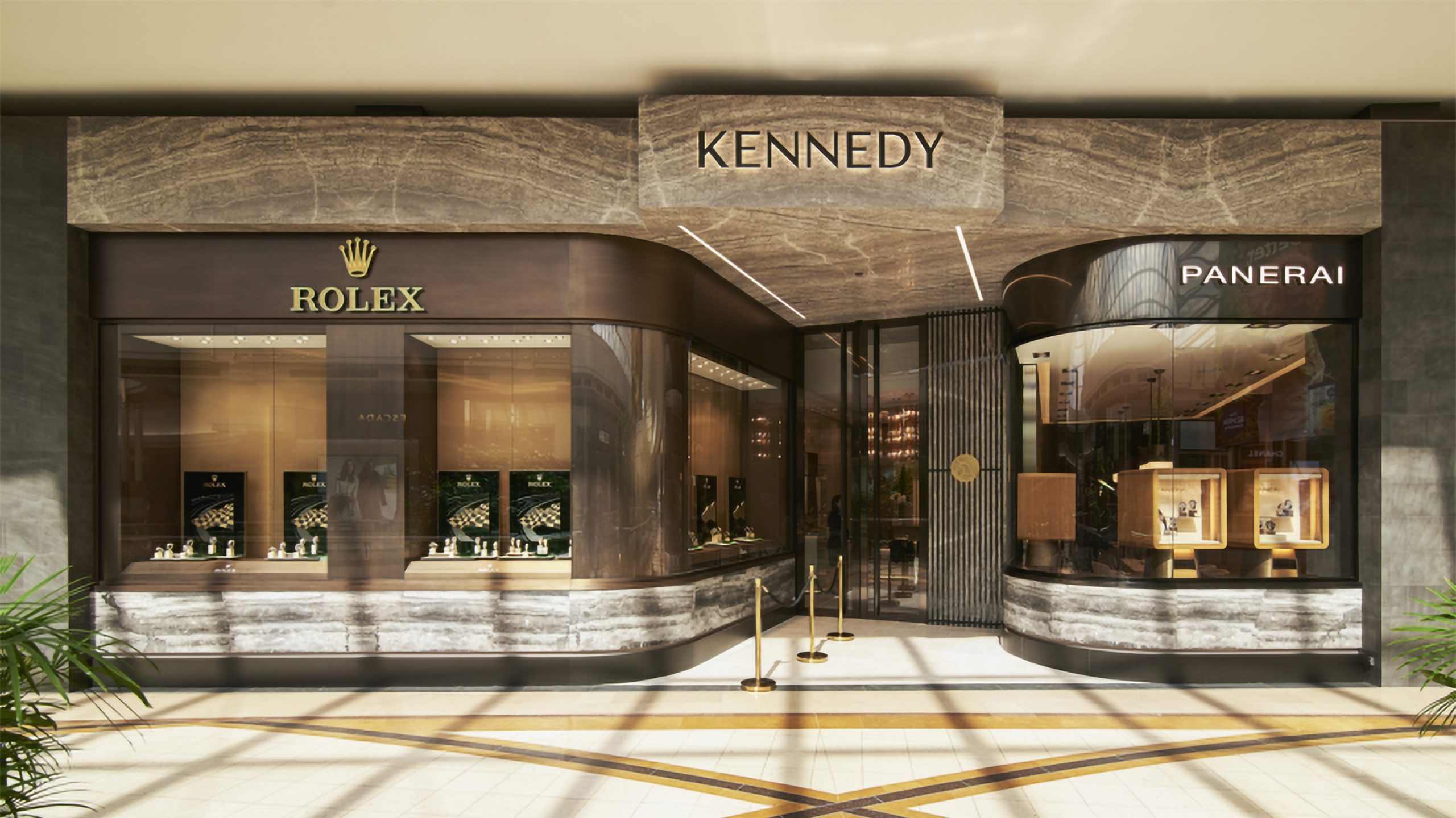 Kennedy Retail storefront featuring Rolex, Panerai and the Kennedy logotype designed by Helium Design Melbourne.