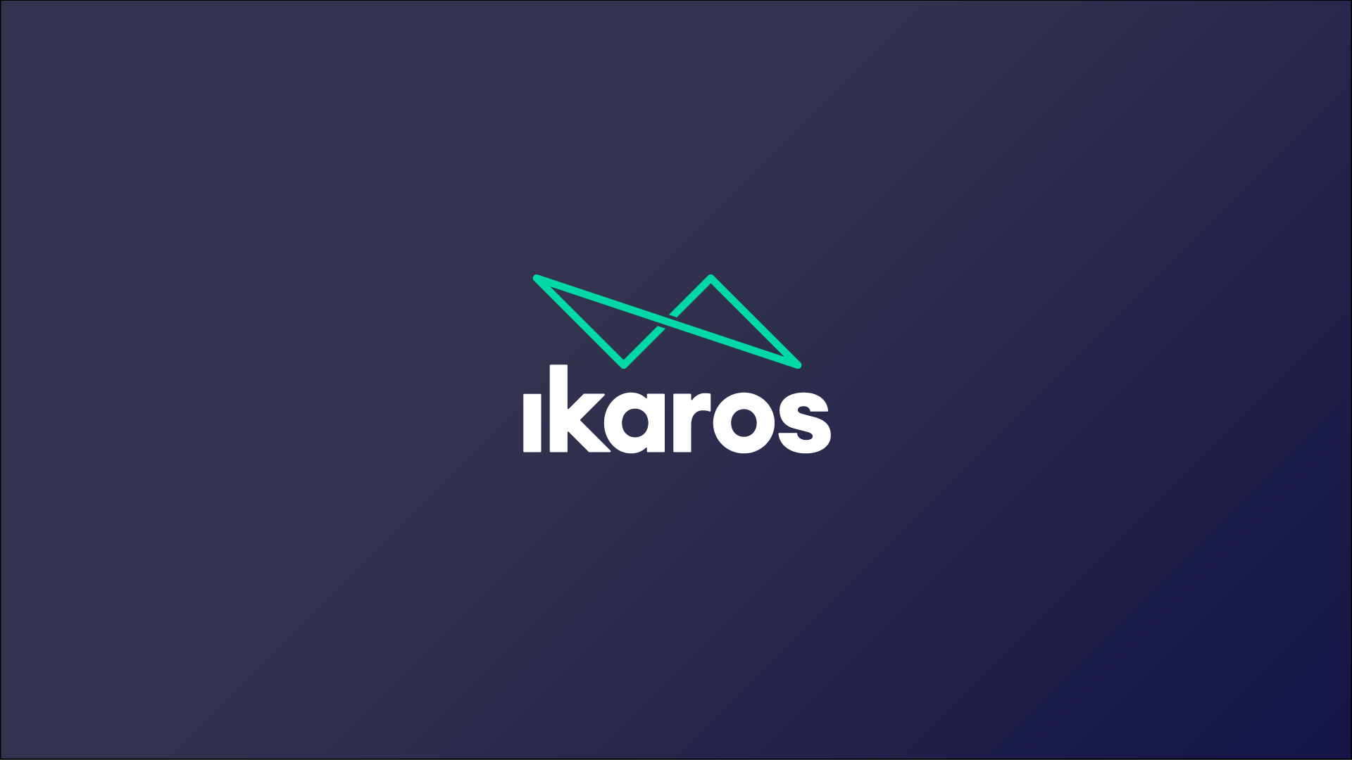 ikaros logo on a blue background. Brand identity and logotype is designed by Helium Design.